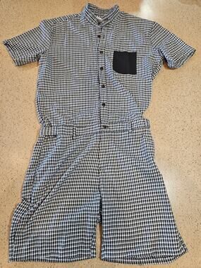 RomperJack Men's Premium Houndstooth Romper Jumpsuit Black White Pocket